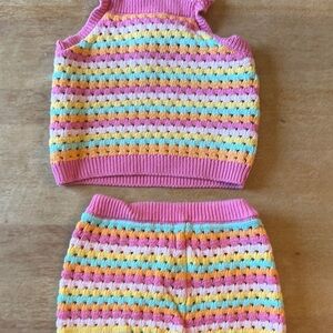 Old Navy Girls Pink, Yellow & Mint Striped Knit Matching Set